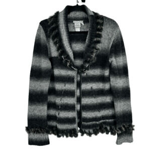 Alberto Makali Womens Cardigan Sweater Size L Rabbit Fur Trim Fairy Grunge Black